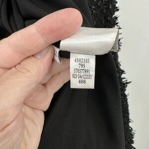 CHICOS jacket blazer heavy tweed metallic fringe open front broach black S 0